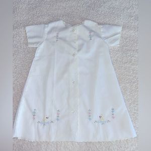 Vintage newborn white day gown with embroidered detailing top and hem. 90s. EUC.